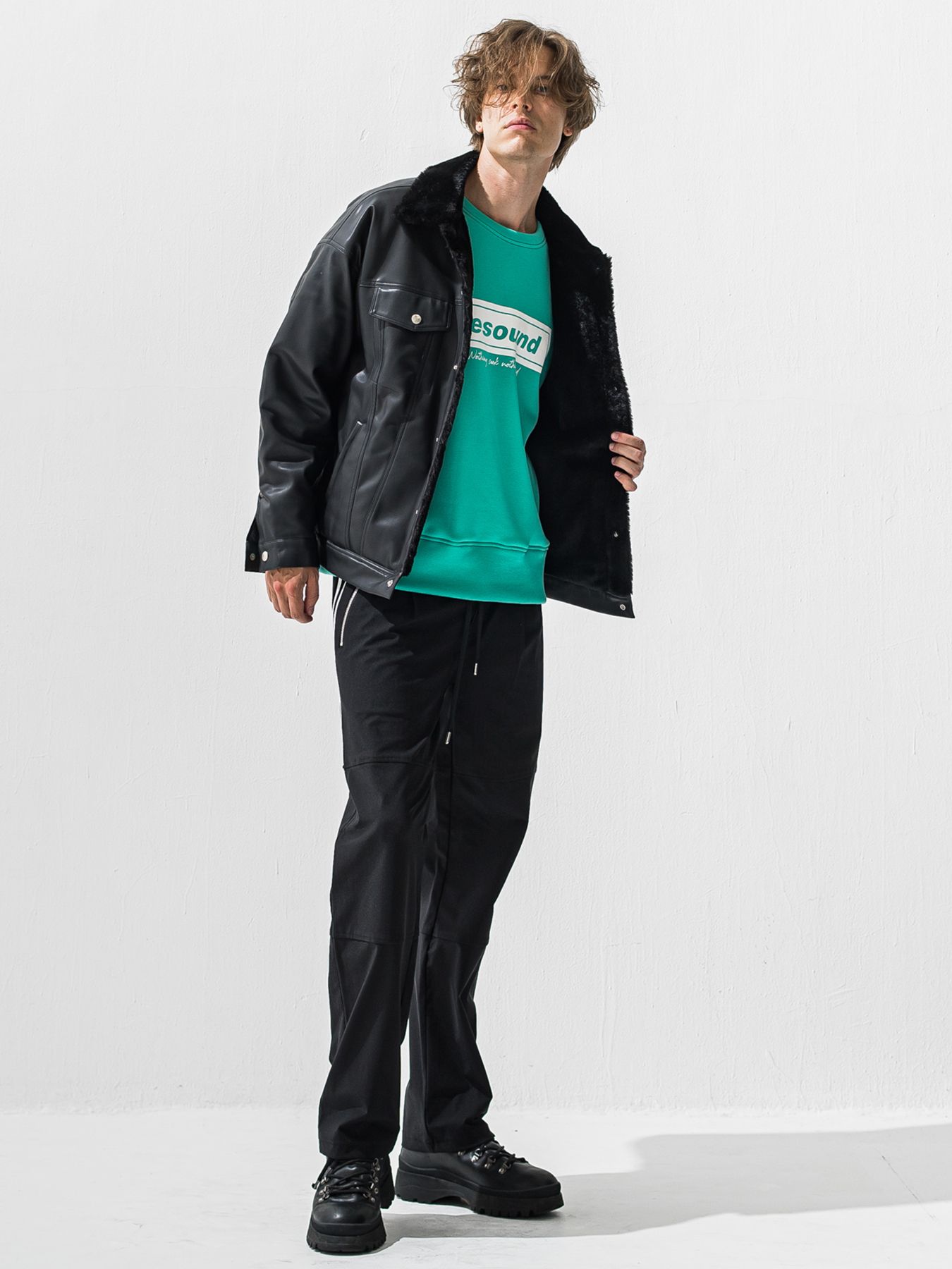 【予約品 9月6日(日) 締切】BOX VELOURS FLEECE DROP TRAINER / ボックスロゴ 裏起毛 ルーズトレーナー / ブルーグリーン