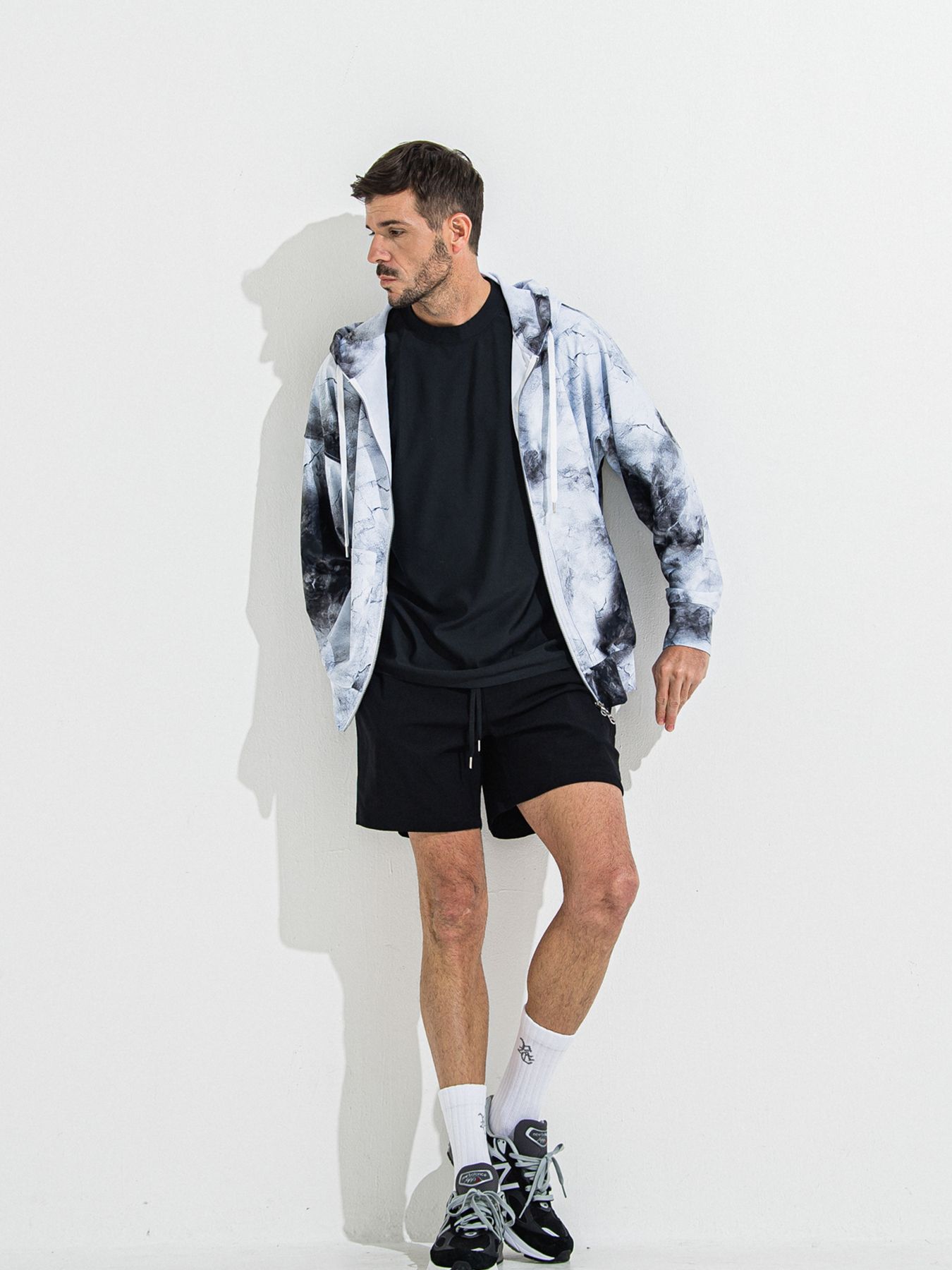 【予約品】RASH OVER ZIPUP HOODIE / ラッシュガード オーバーサイズジップアップパーカー / マーブルホワイト