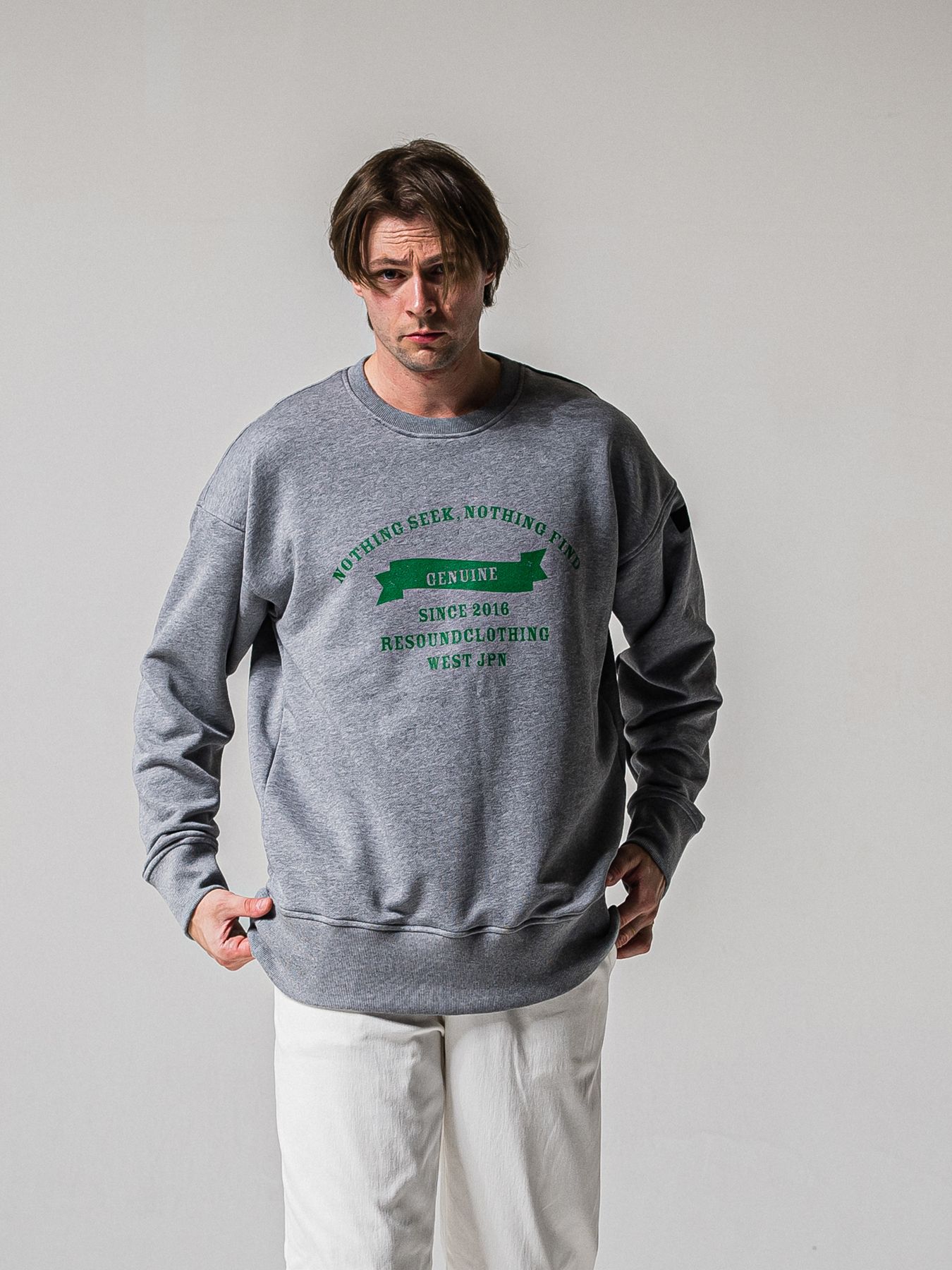 【予約品 11月16日(日) 締切】HF URAKE COLLEGE DROP TRAINER / 裏毛 カレッジロゴルーズ トレーナー / グレー