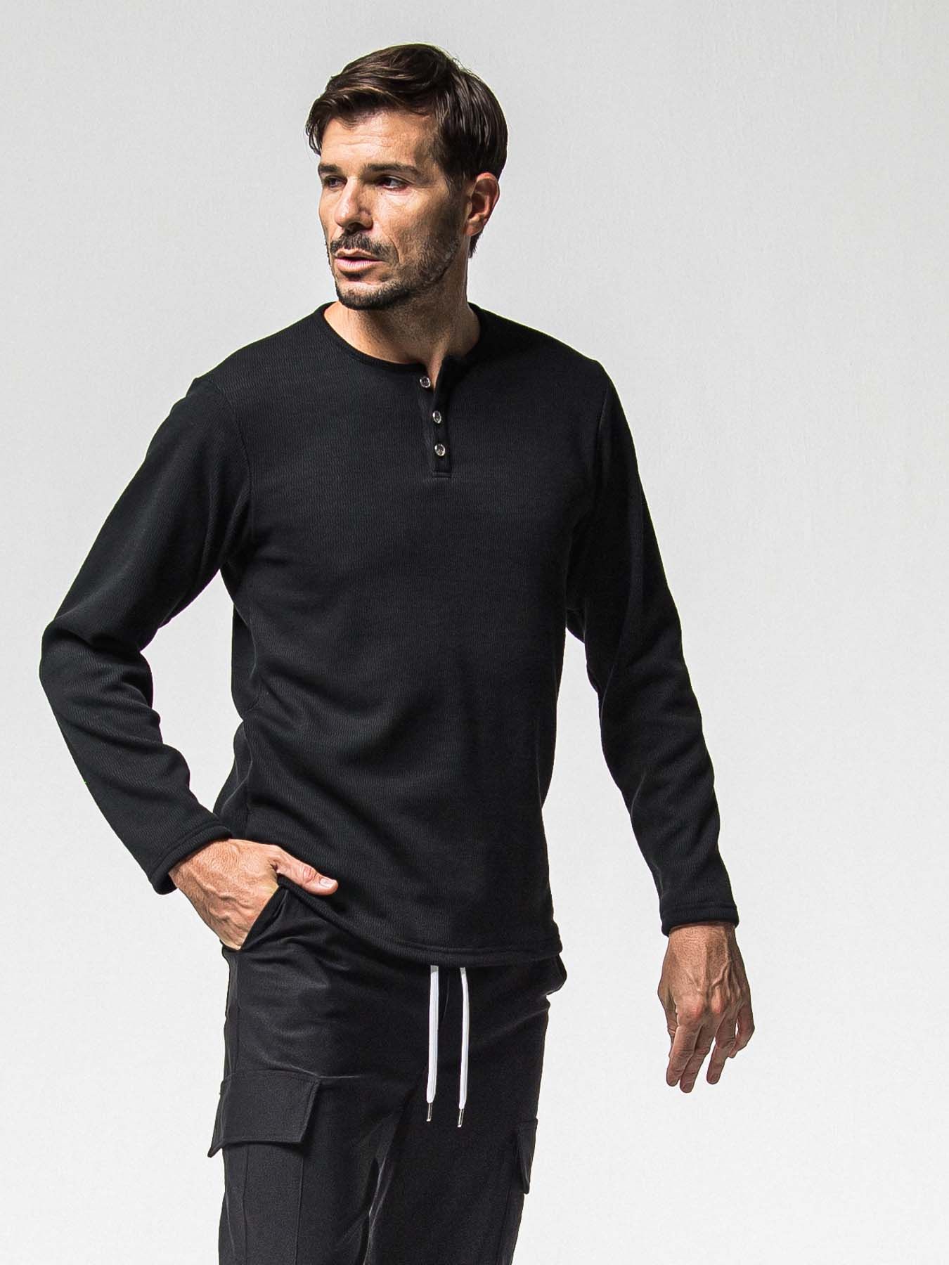 【予約品 8月31日(日) 締切】VELOURS FLEECE THERMAL HENRY / ベロアフリース サーマル ヘンリーネック / ブラック