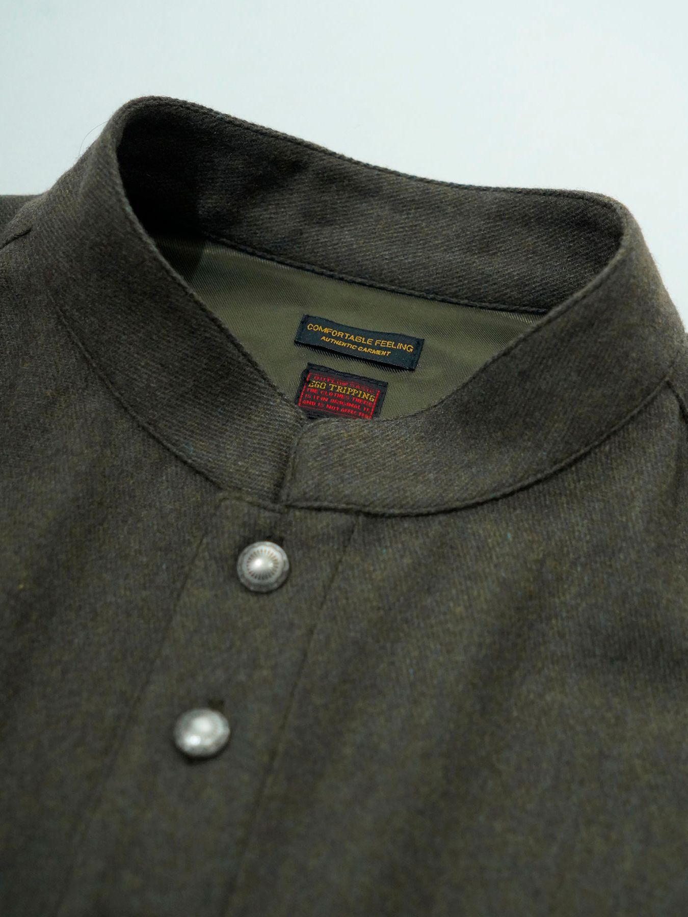 【予約品 】Bojour / ウール デザインシャツ / 杢オリーブドラブ