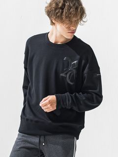 【予約品 9月6日(日) 締切】RC VELOURS FLEECE DROP TRAINER / RCレザーワッペン 裏起毛 ルーズトレーナー / ブラック