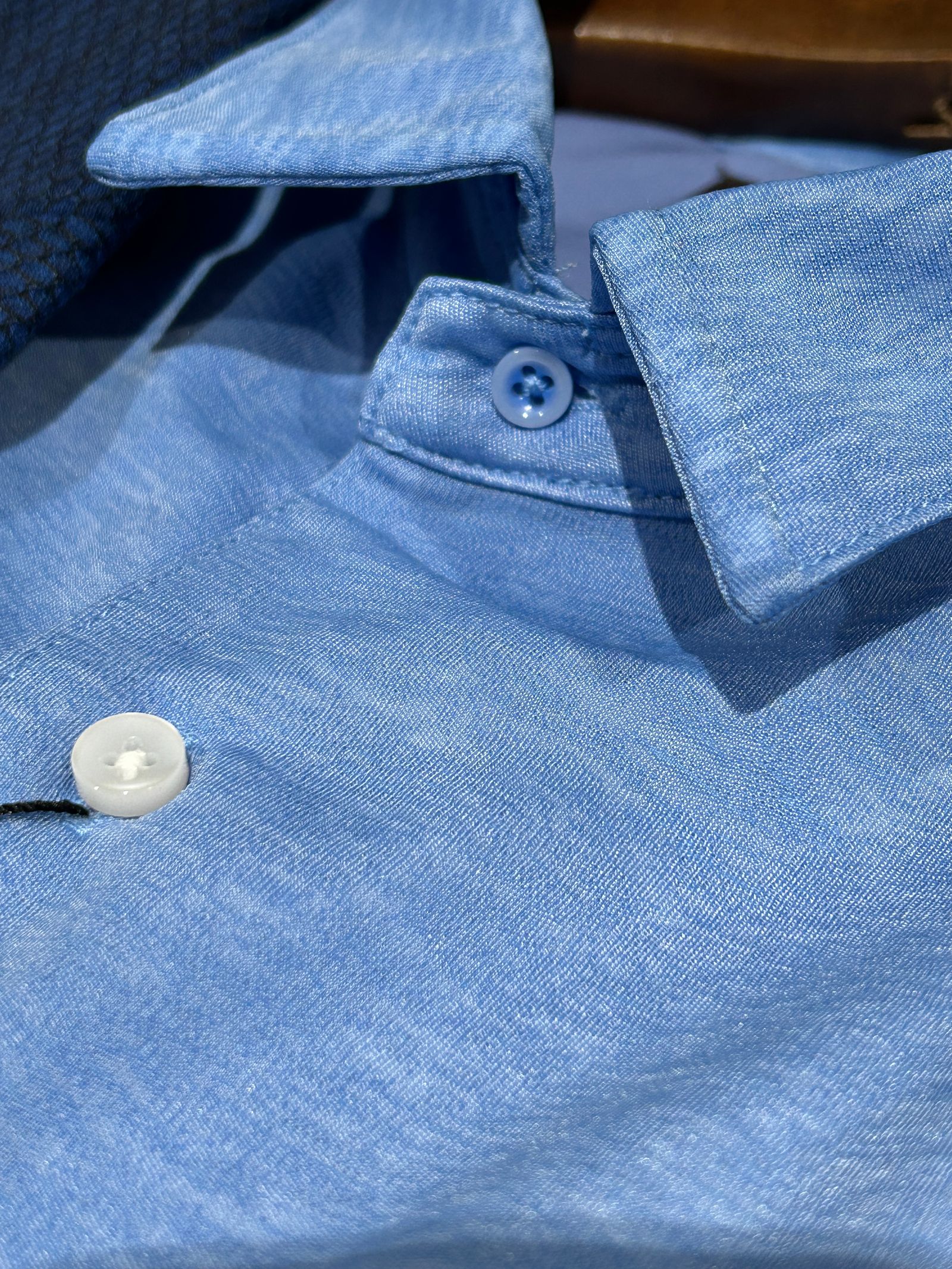 シャリトロメランジジャージー ショートレギュラーシャツ / サックス 【HIDEAWAYS NICOLE】