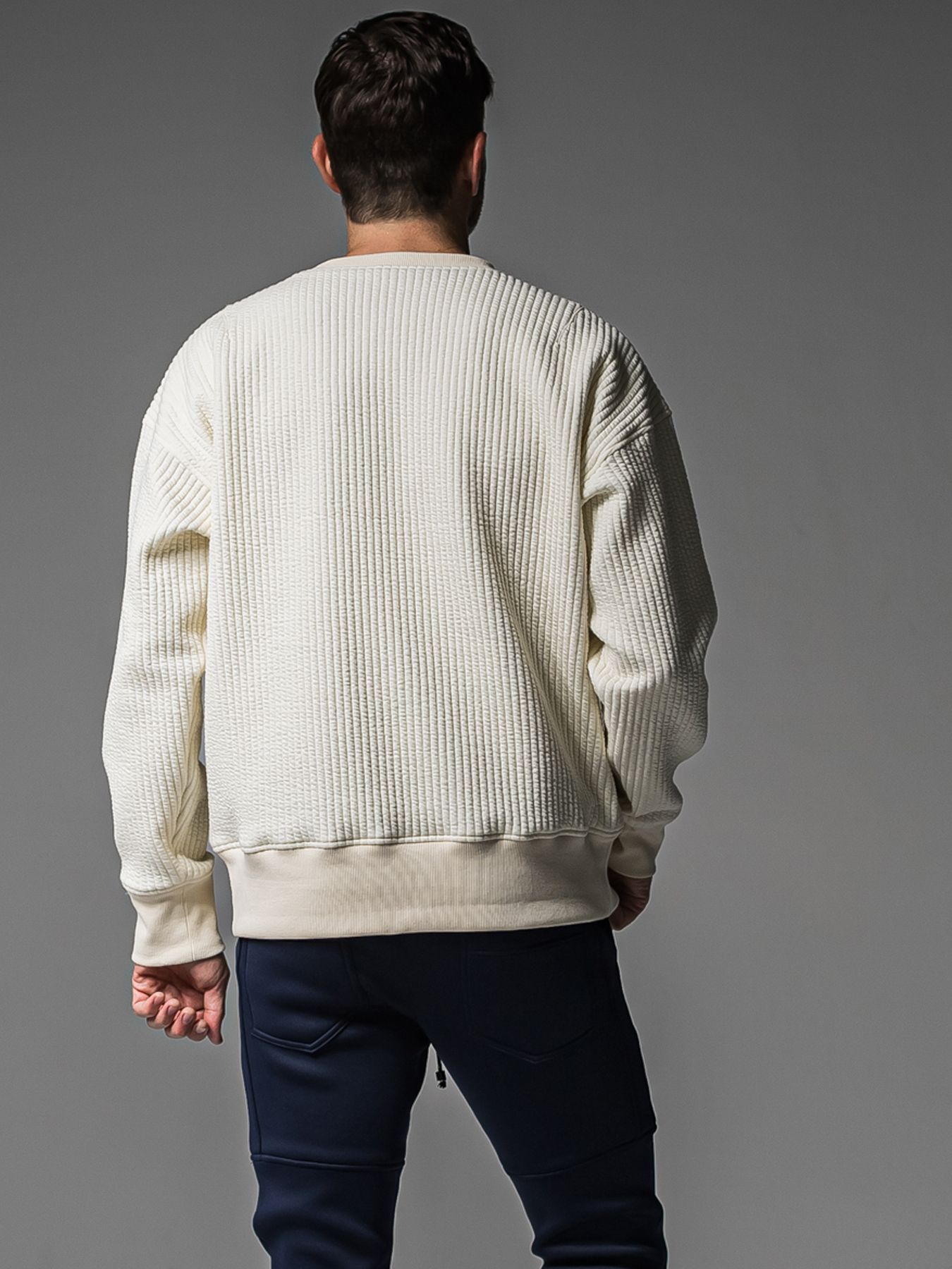【予約品 】STRIPE QUILTING DROP TRAINER / ストライプキルティング ルーズトレーナー / オフ