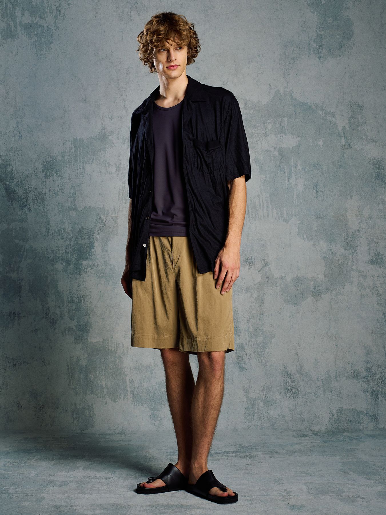 【予約品 1月25日(日) 締切】ex.comfy wool open collar shirt / サマーウール オープンカラーシャツ / ブラック