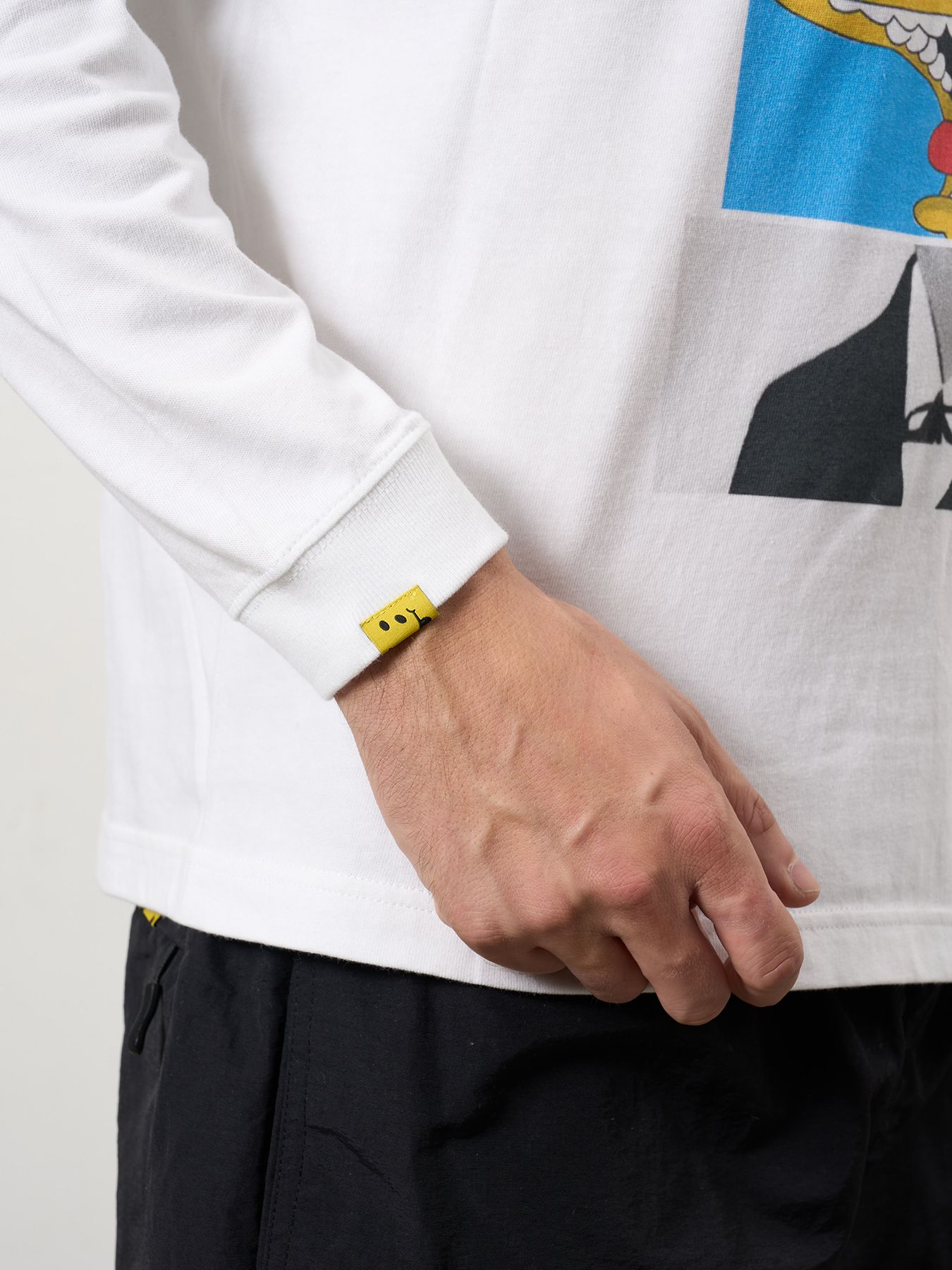 【予約品 10月16日(木) 締切】5.6ozコットン天竺 ブロックコラージュ&パッチ LSシャツ / ホワイト
