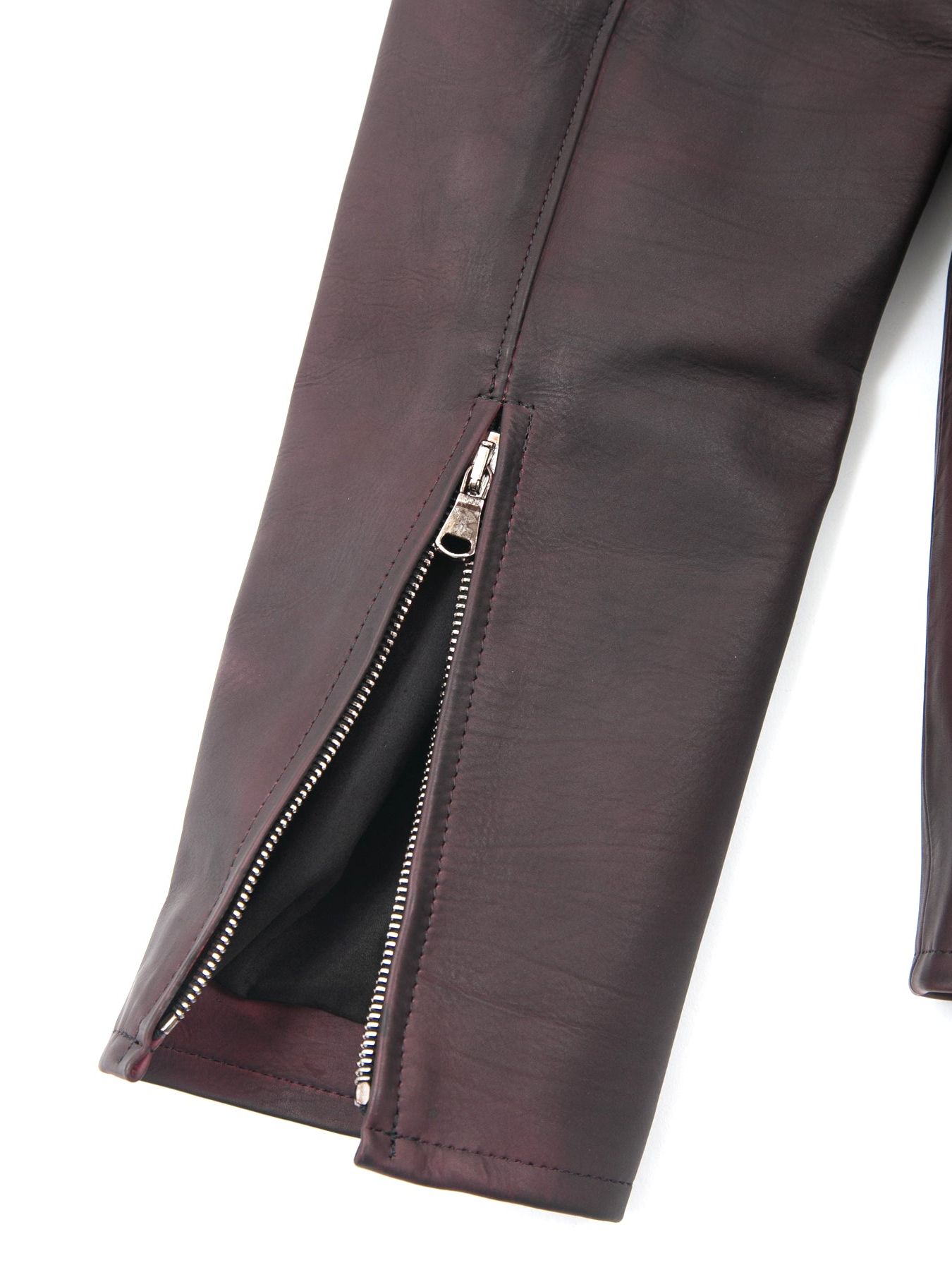 Full tanned Calfskin Garment Burning Dyed Hight Neck Blouson F / カーフスキン ハイネック ブルゾン / NINA（ニーナ） クリムゾンレッド