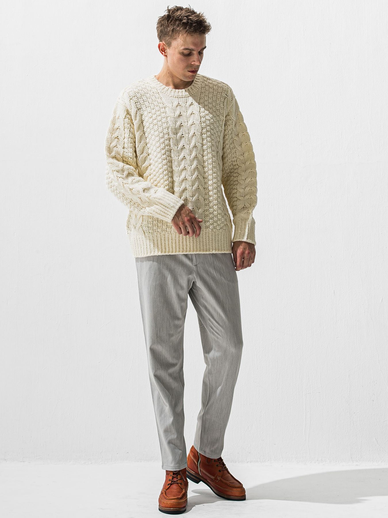 【予約品 9月6日(日) 締切】CABLE LAW SWEATER / ケーブル編みローゲージセーター / オフ