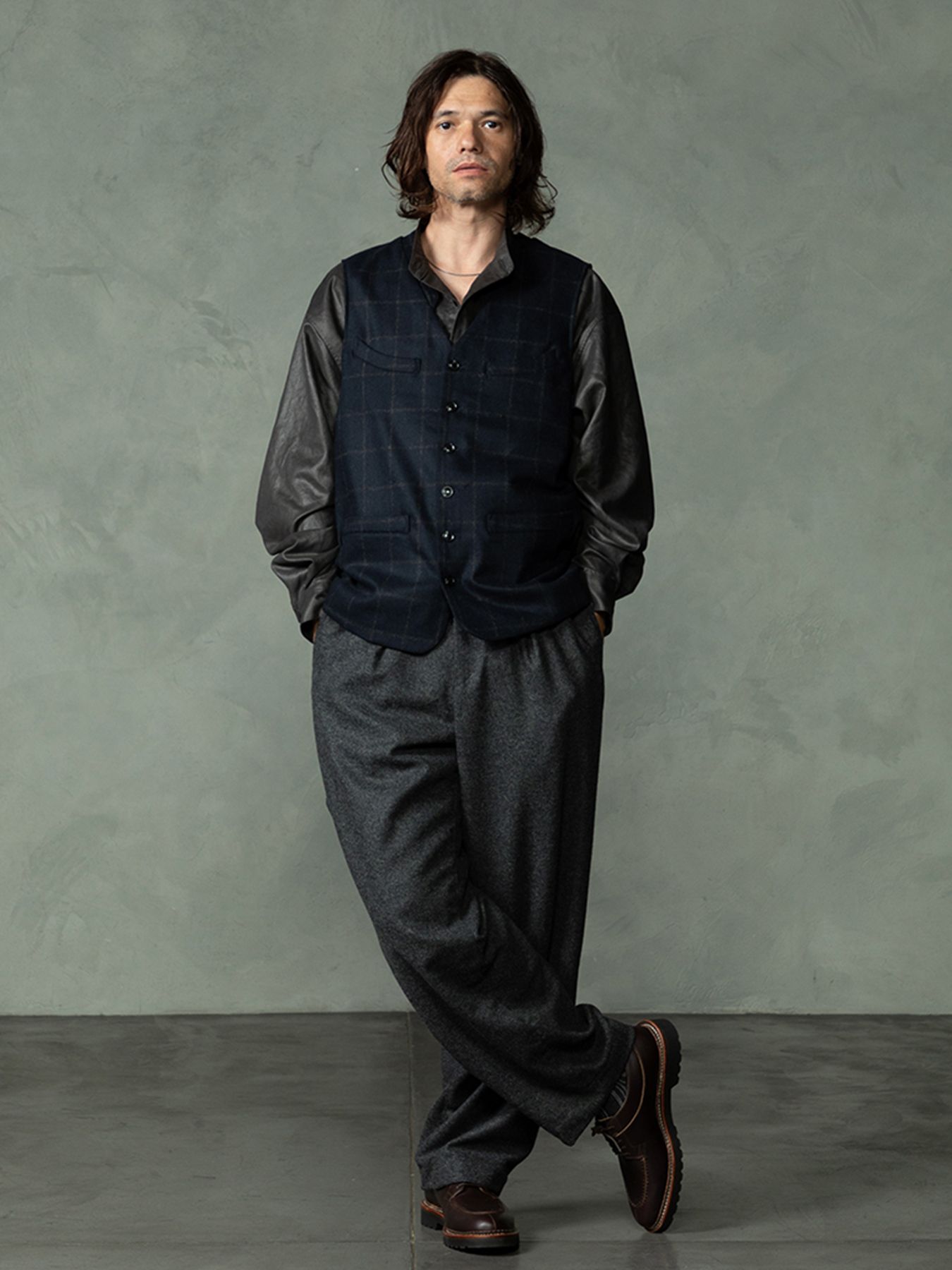 【予約品 7月5日(日) 締切】FRENCH GILET windowpane / ウィンドーペイン ウールベスト / ネイビーチェック