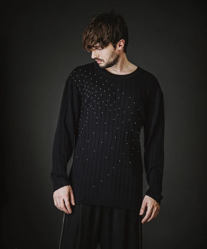 スタッズニットプルオーバー BLACK【NO ID.】