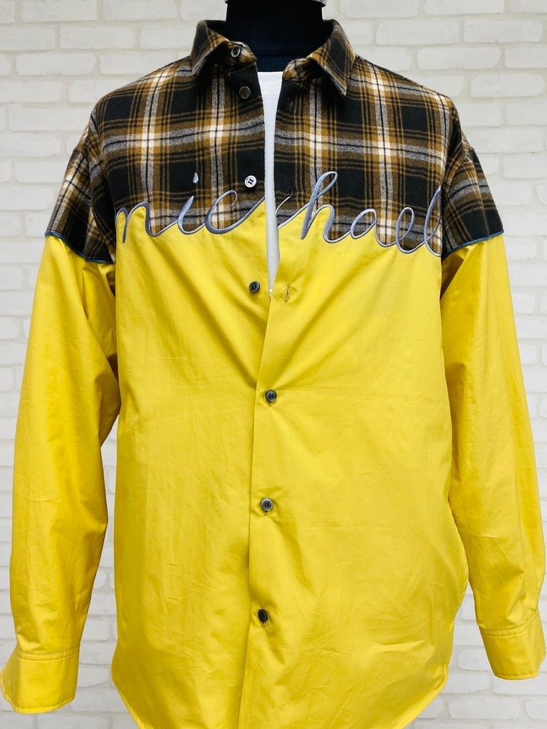 EMBROIDERY SWITCHING チェックシャツ / Yellow