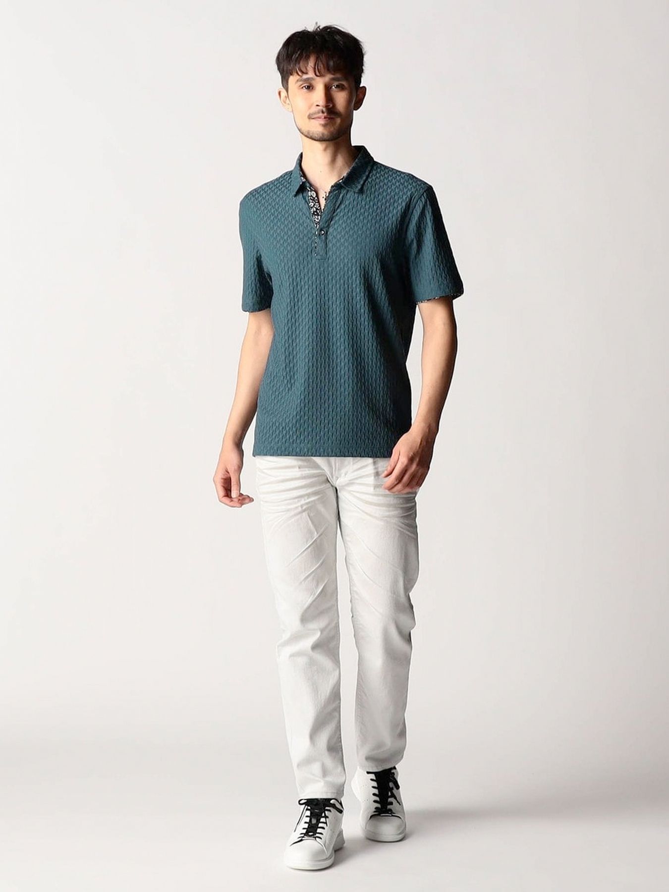 リンクスジャカードスキッパーポロシャツ / ブルー【NICOLE CLUB FOR MEN】