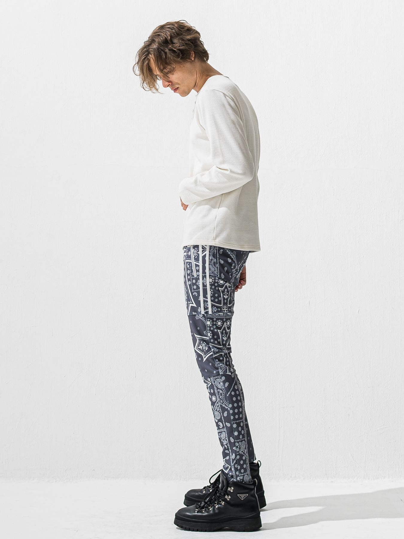 【予約品 9月6日(日) 締切】VELOURS FLEECE THERMAL HENRY / 裏起毛 ハニカムサーマル ヘンリーネック / ホワイト