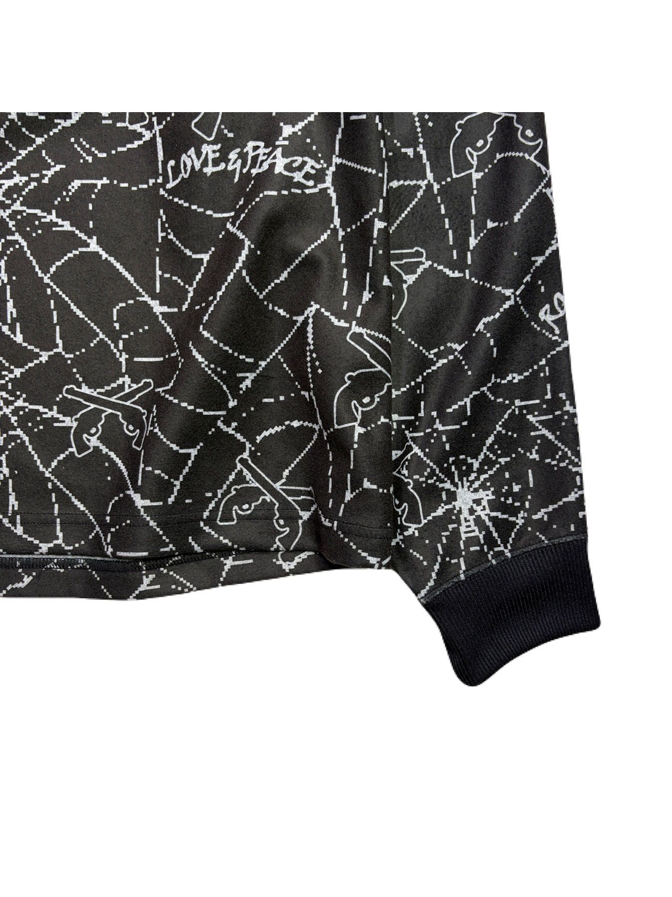 【予約品 3月9日(月) 18:00 締切】SPIDER PRINT T CRY / クリスタルクロスガン スパイダープリント フリース ロンT / ブラック×グレー