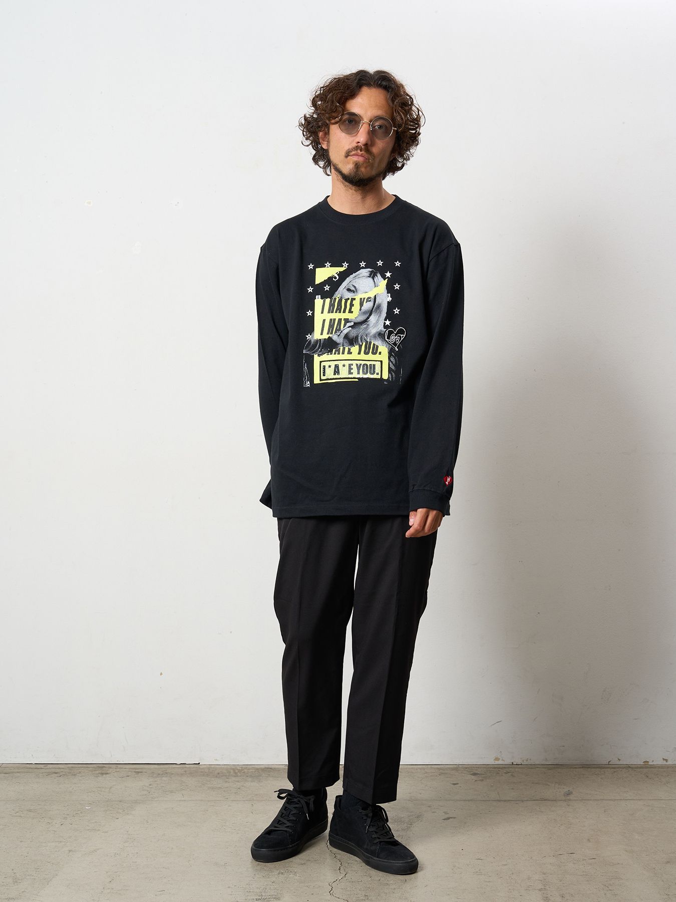 【予約品 5月8日(木) AM10時 締切】 5.6ozコットン天竺 I HATE YOU シークインLS Tシャツ / ブラック