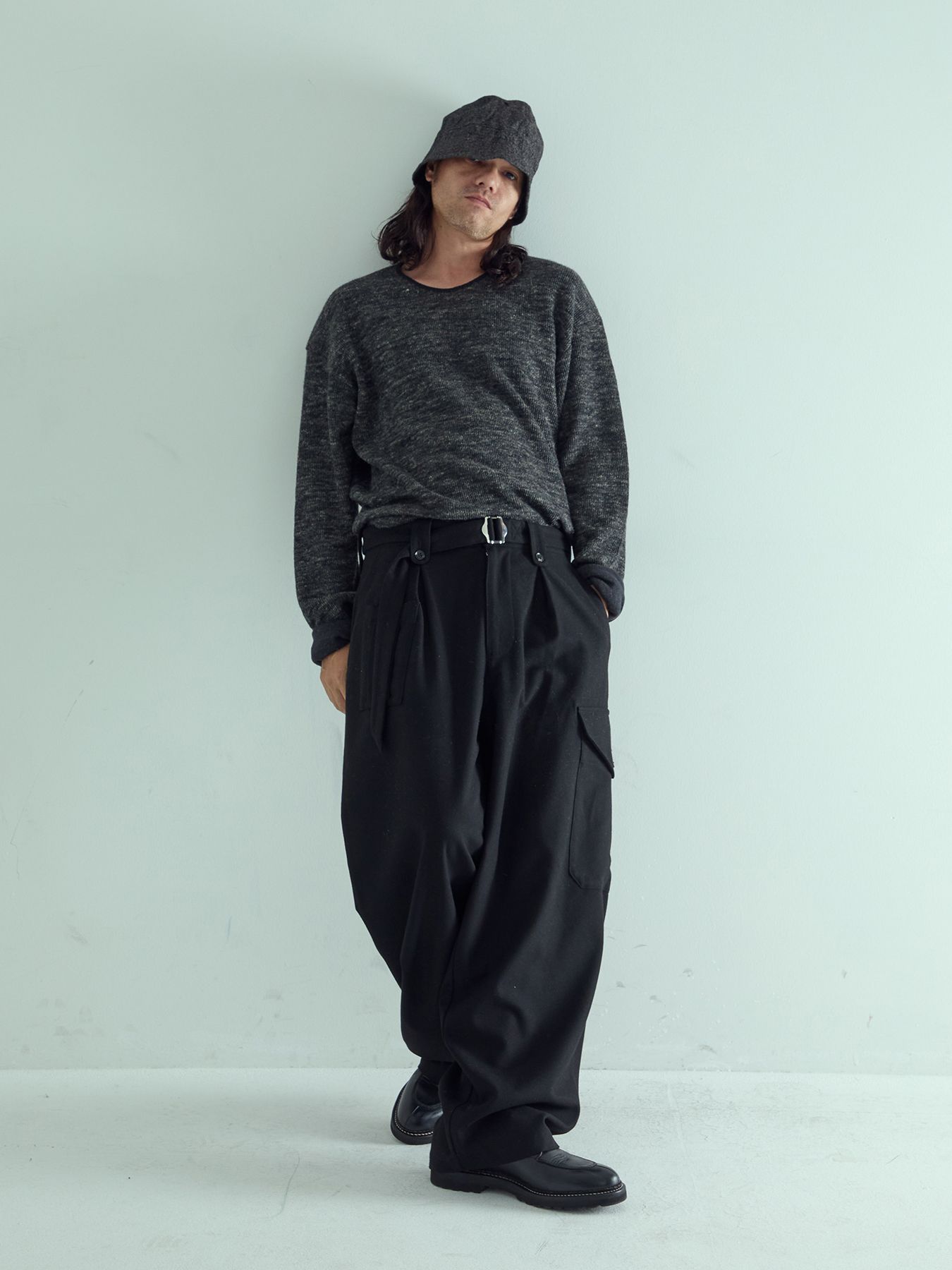 【予約品 】ROLLSLEEVE / ロングスリーブ Tシャツ / 杢ブラック