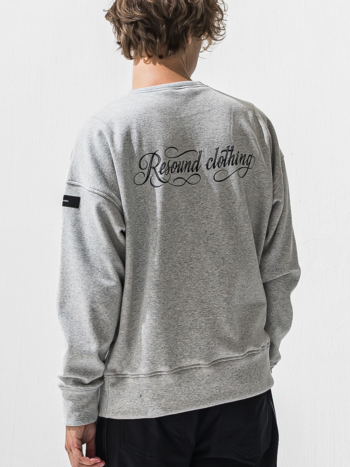 【予約品 9月6日(日) 締切】PIN ST RC VELOURS FLEECE DROP TRAINER / ピンストライプロゴ 裏起毛 ルーズトレーナー / グレー