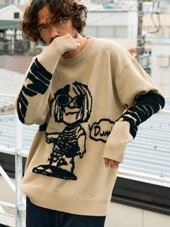 【予約品 】 アクリルコットン- モールヤーンカートイラスト 立体ダブルジャガード プルオーバー / ベージュ