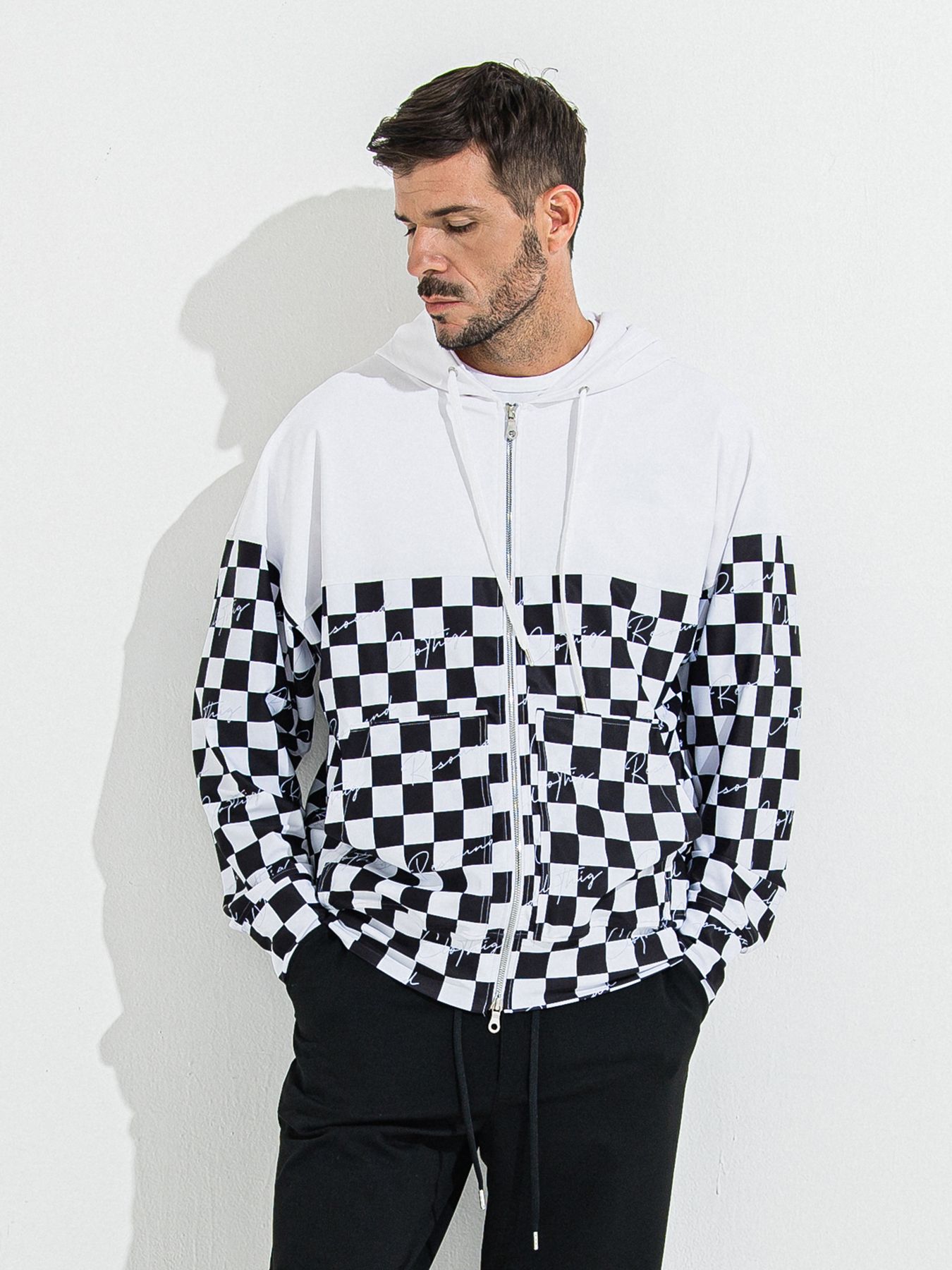 【予約品 】RASH OVER ZIPUP HOODIE / ラッシュガード オーバーサイズジップアップパーカー / チェッカーフラッグ