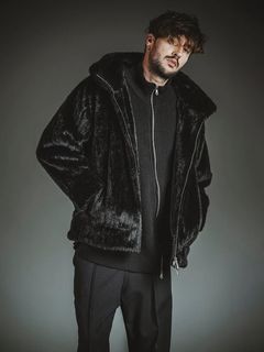 フェイクファーBIGフーデッドBLZ BLACK ブラックストライプ【NO ID.】