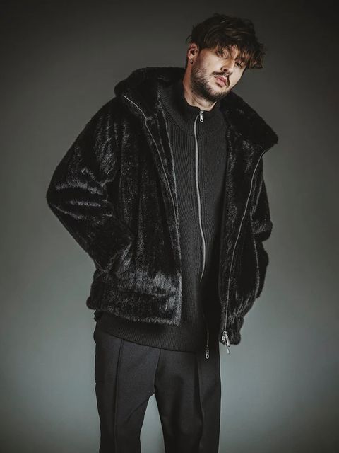 フェイクファーBIGフーデッドBLZ BLACK ブラックストライプ【NO ID.】