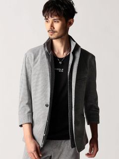 7分袖イタリアンカラージャケット / グレー【NICOLE CLUB FOR MEN】