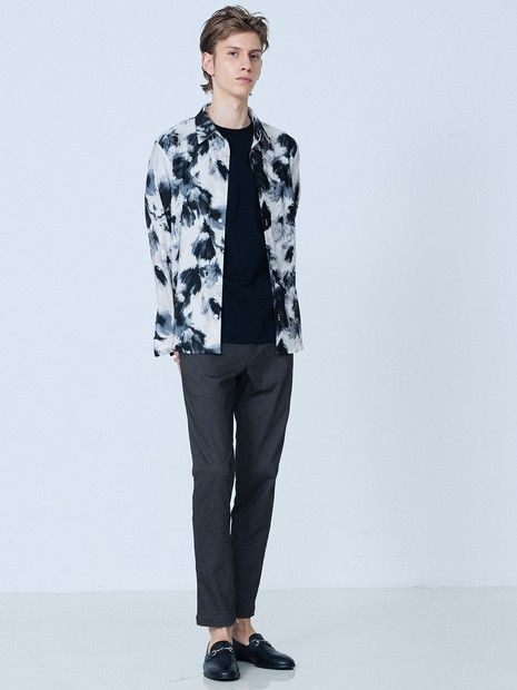 【フラワー柄】長袖 プリント ストレッチシャツ