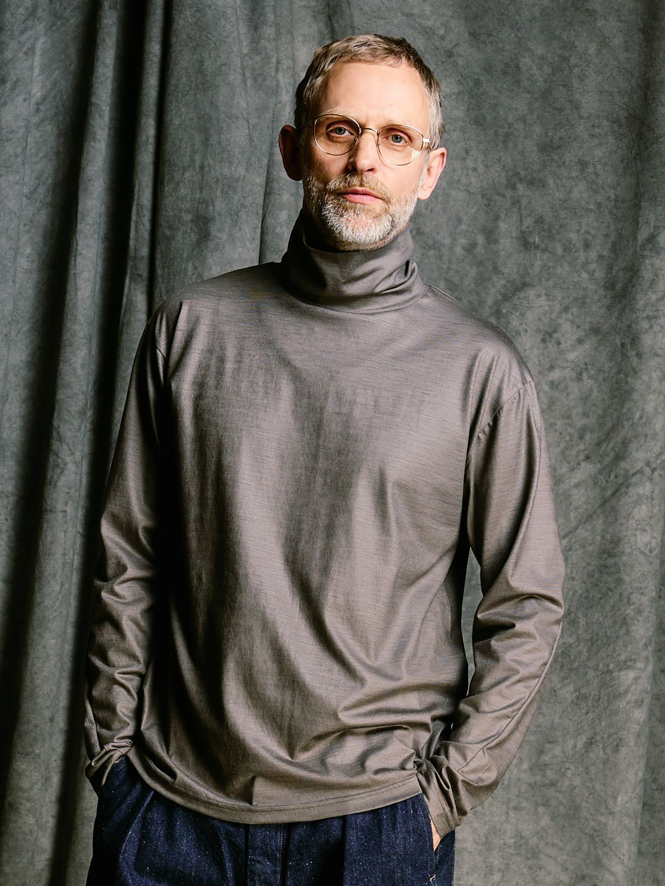 【予約品 4月19日(日) 18時締切】ex.comfy wool turtle  / メリノウールジャージー タートルネック / スチールグレー