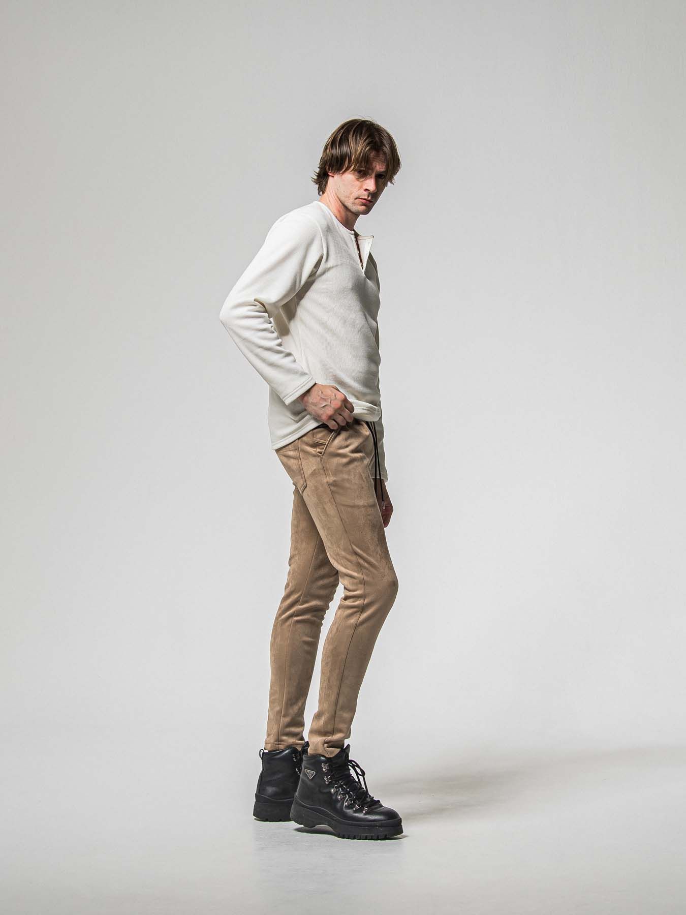 【予約品 8月31日(日) 締切】CHRIS EASY SUEDE TUCK PANTS / クリス イージー スウェードタックパンツ / ブラウン
