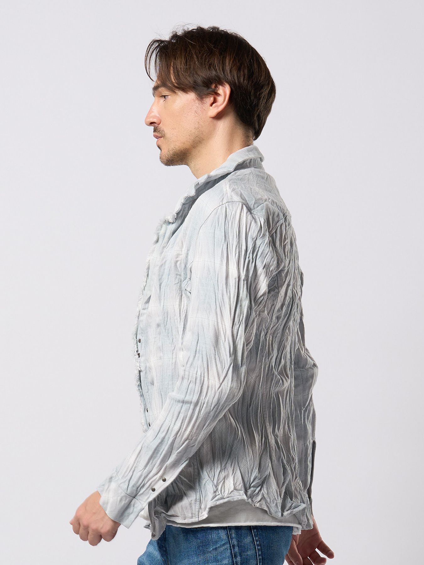 【予約品 9月23日(火) 締切】2-hook check / 2フック チェックシャツ / アイスグレー