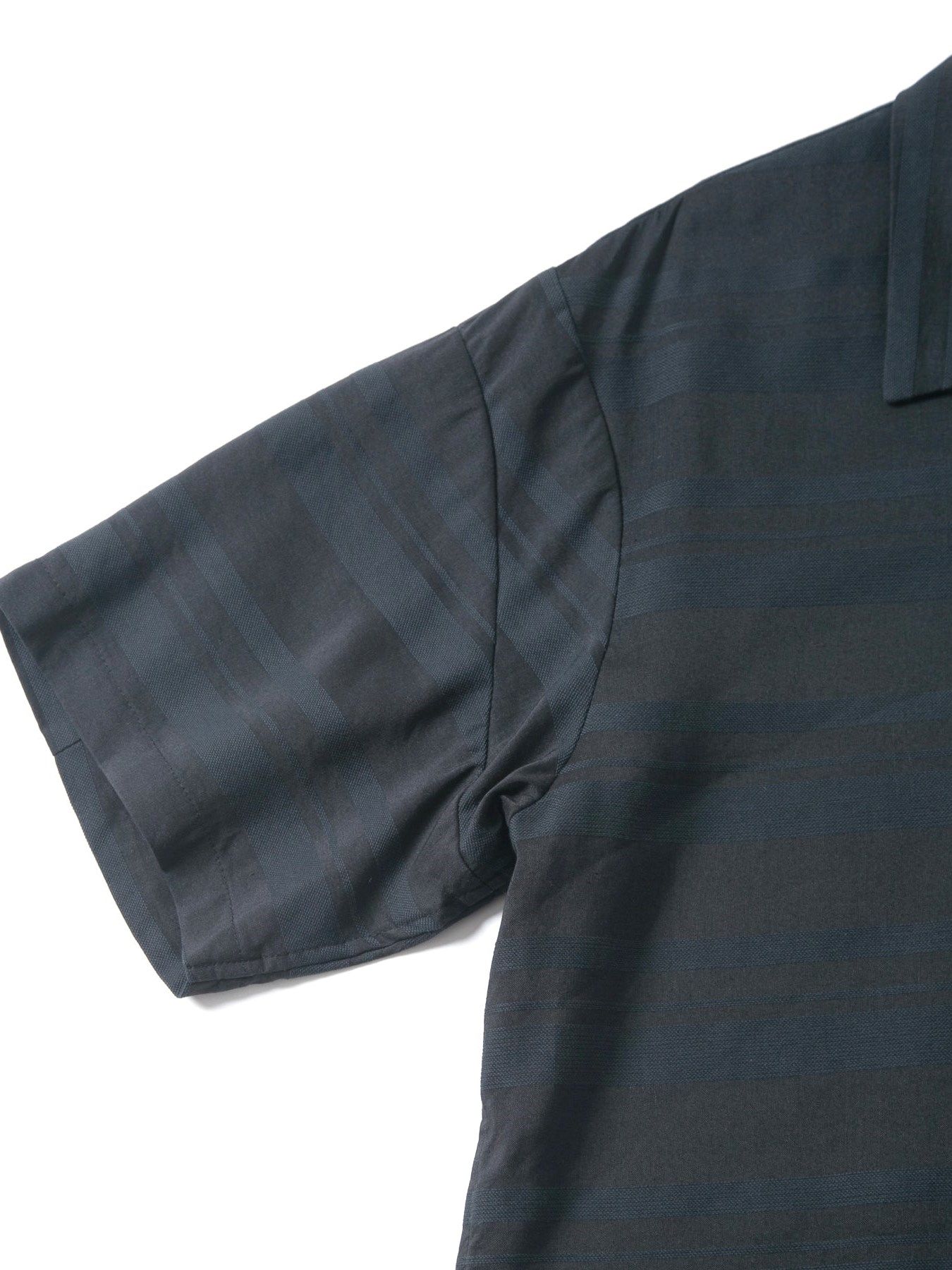 レーヨン コットンラミー ストライプ H/S 開襟シャツ  / Open Collar Shirt / ブラック 【STRUM】2024年2月入荷予定