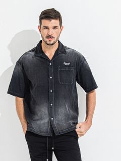 【予約品 】ZACK HALF DENIM SHIRT / ザックハーフスリーブデニムシャツ / ブラックプリント