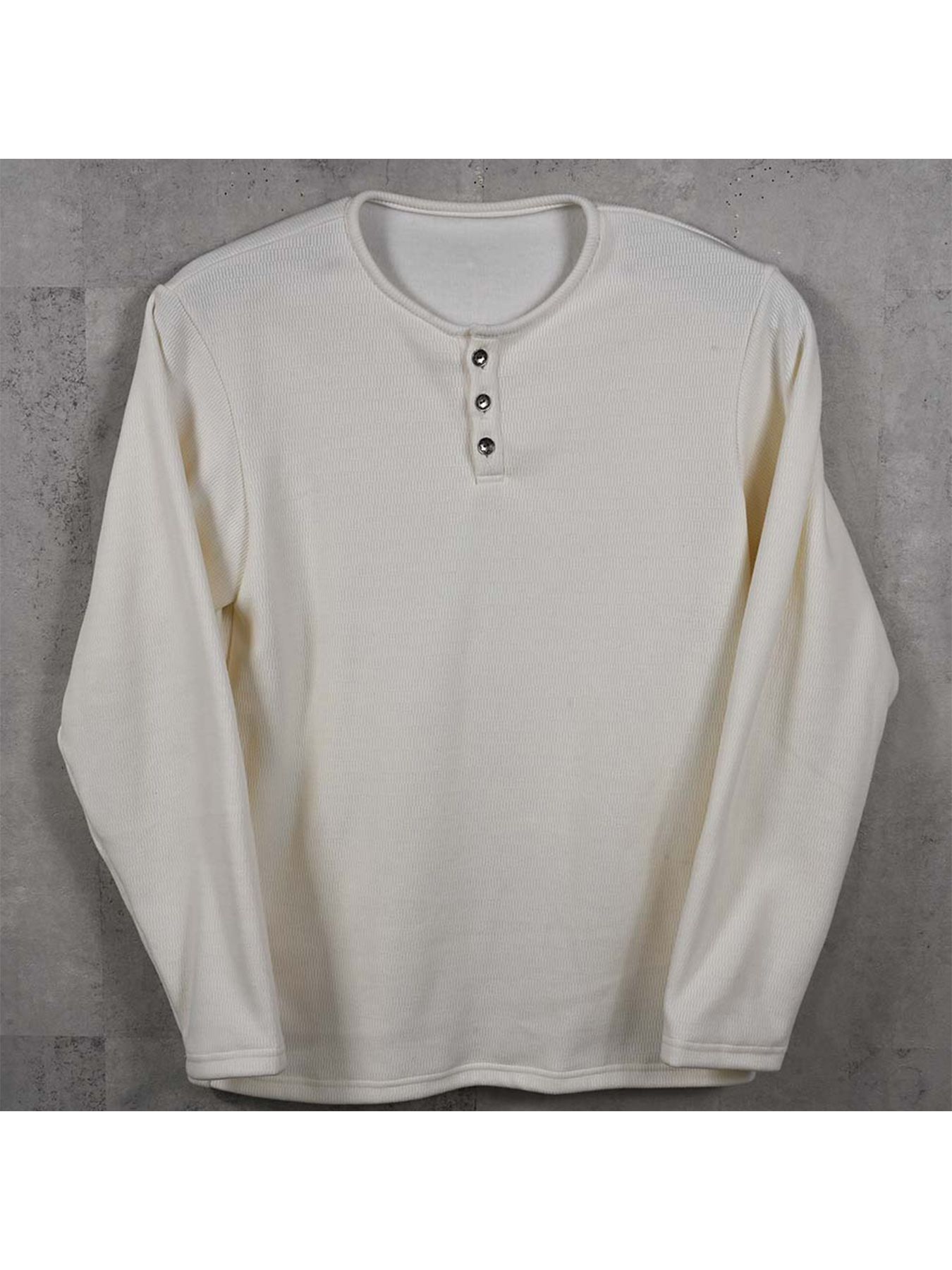 【予約品 9月6日(日) 締切】VELOURS FLEECE THERMAL HENRY / 裏起毛 ハニカムサーマル ヘンリーネック / ホワイト