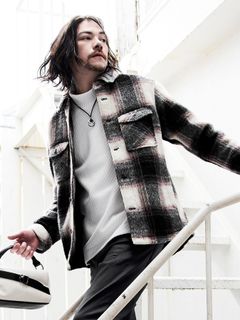 Wパッチポケット チェックシャツブルゾン ブランウン系【NICOLE CLUB FOR MEM】