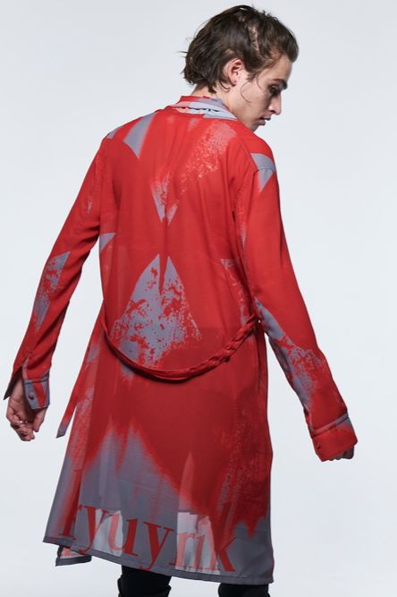 《予約品》 LogoShadowButterflyGC StoalFlareShirt / レッド＆グレー 【kiryuyrik】 2023年3月以降入荷予定