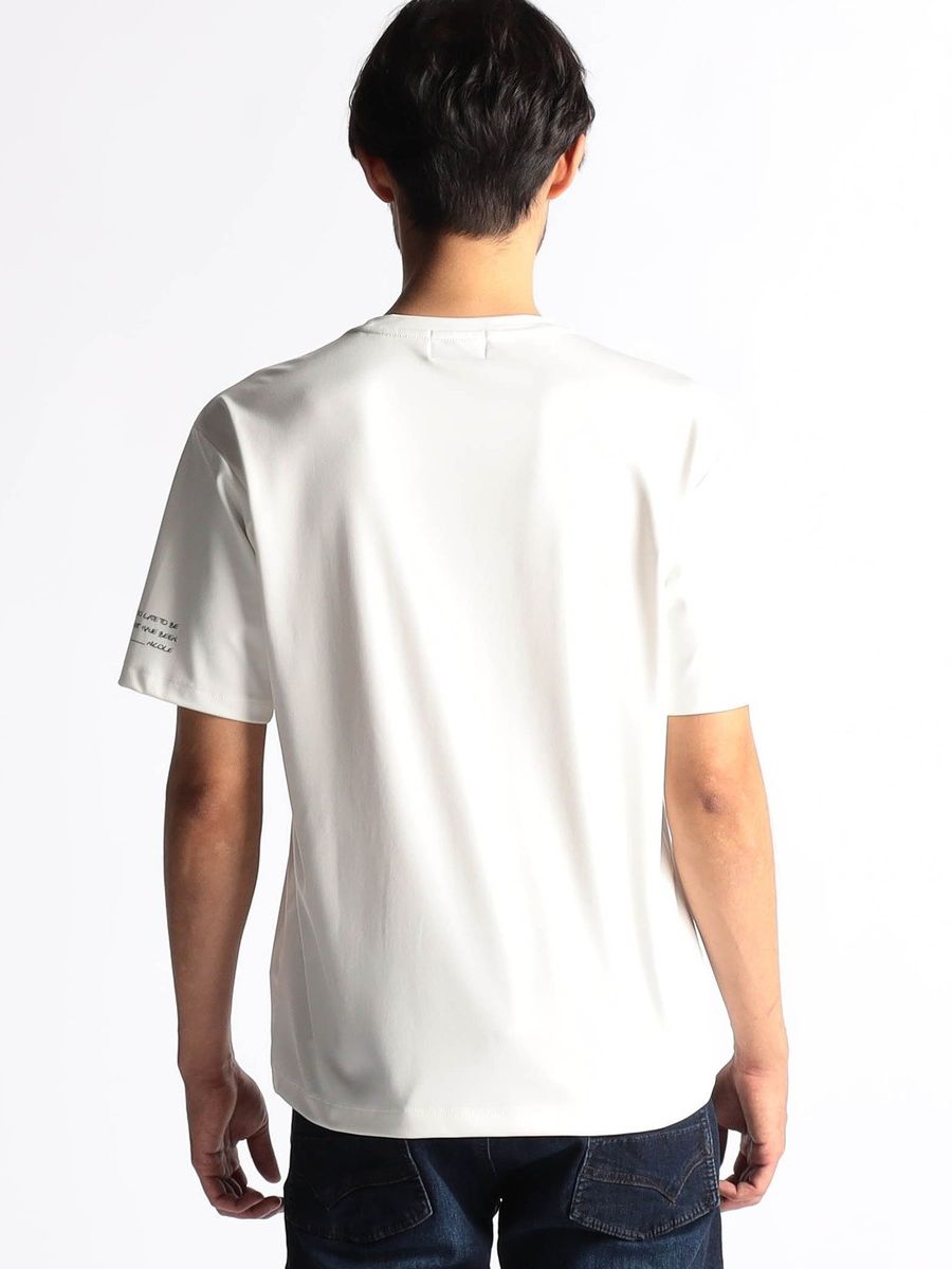 接触冷感 ステンドグラスプリント・ロゴ刺繍半袖Tシャツ / ホワイト 【 NICOLE CLUB FOR MEN】