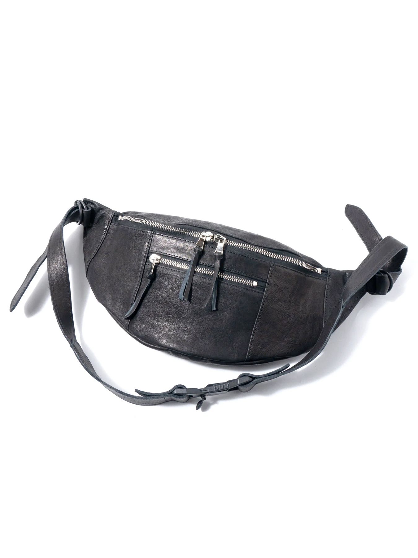 【予約品 10月12日(日) 締切】Pit Vegetable Full Tanned Shrunken Horsehide Body Bag / フルタンニン ピット鞣し シュリンク ホース ハイド ボディー バッグ / HIGH THROTTLE / ブラック×シルバー