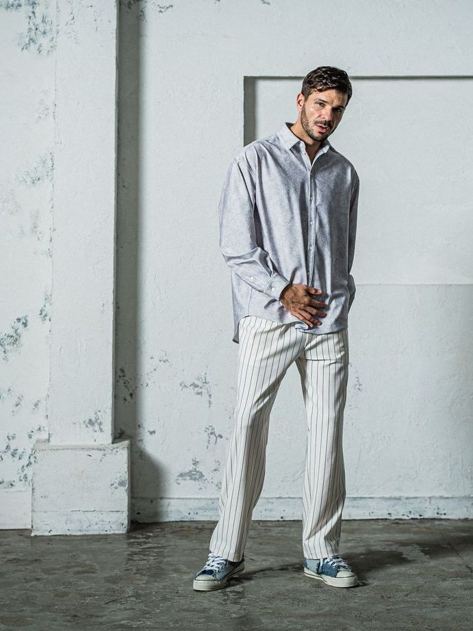 《予約11月17日19時締め》 CHRIS EASY WIDE TUCK PANTS / ワイドタックパンツ / ホワイト・ストライプ