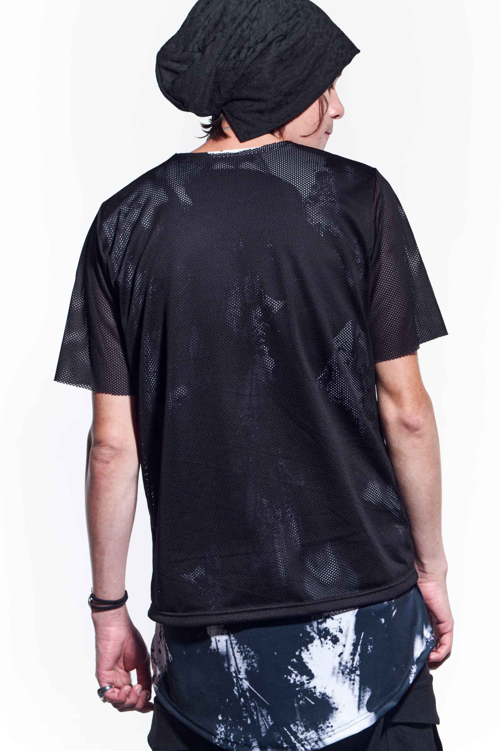 《予約品》 Layered CrewT-Shirts Tシャツ Mesh+InkJetPrint / Black 【kiryuyrik】 5月入荷予定