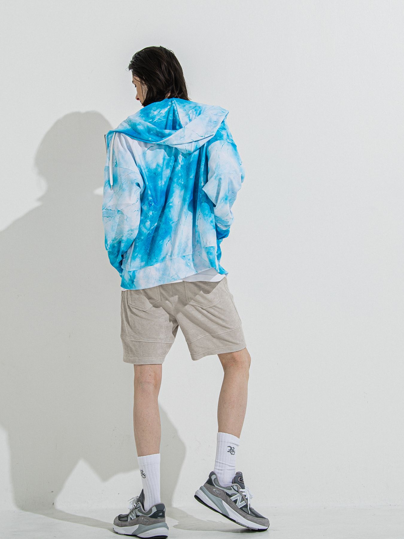 【予約品 】RASH OVER ZIPUP HOODIE / ラッシュガード オーバーサイズジップアップパーカー / マーブルブルー