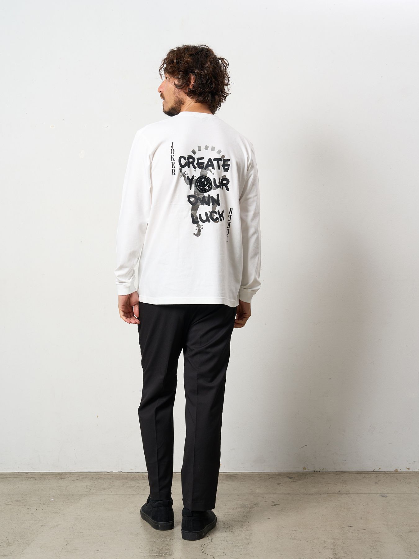 【予約品 5月8日(木) AM10時 締切】 5.6ozコットン天竺 CREATE YOUR OWN LUCK&マルチパッチワーク LS Tシャツ / ホワイト
