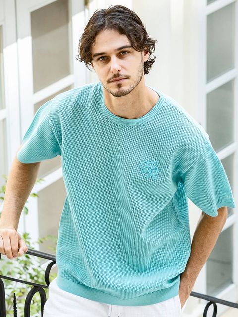 ロゴアイコン半袖ニットTシャツ / サックス