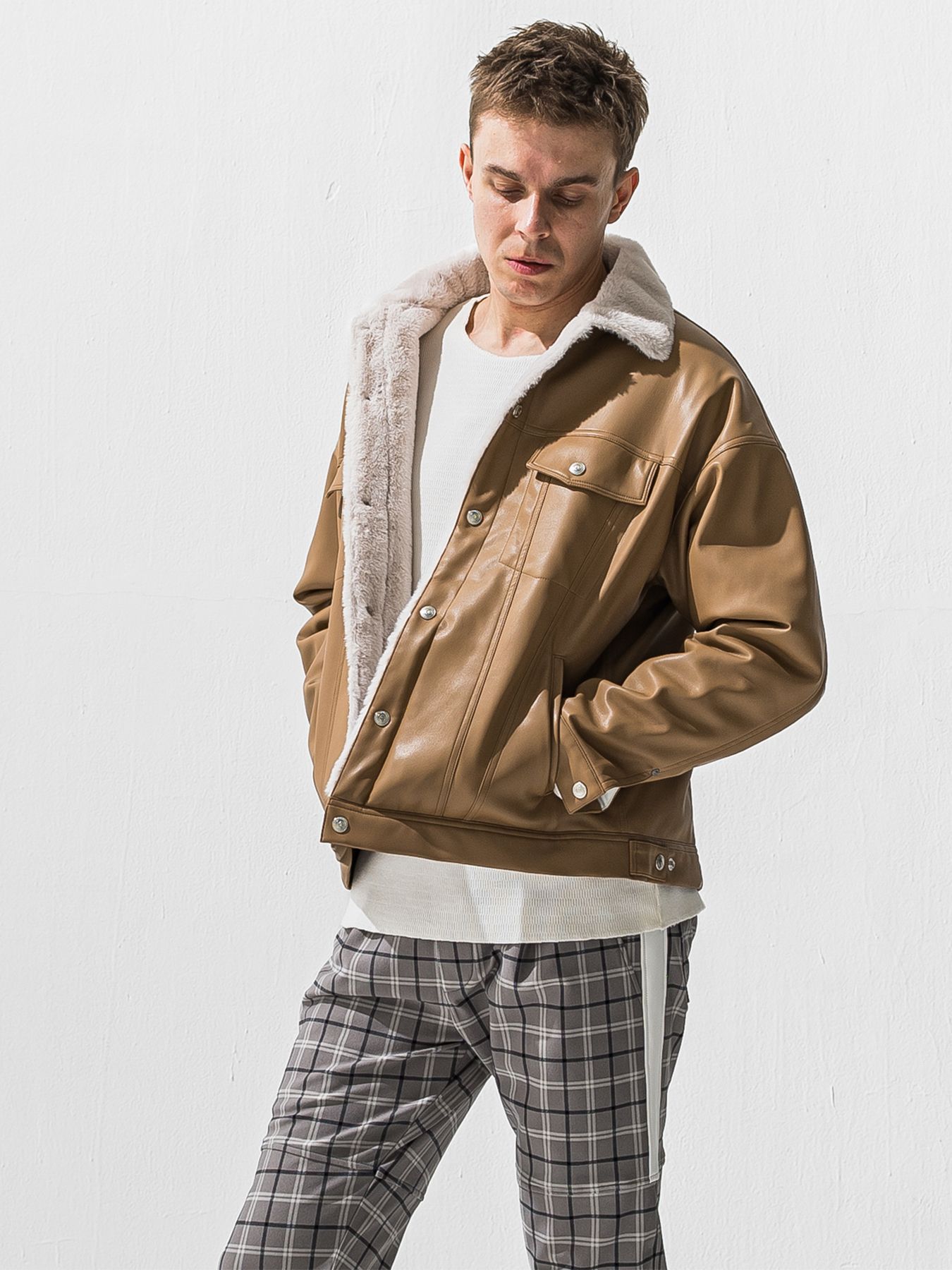 【予約品 9月6日(日) 締切】LEATHER FUR OVER G / レザー ファー オーバー Gジャン / ベージュ