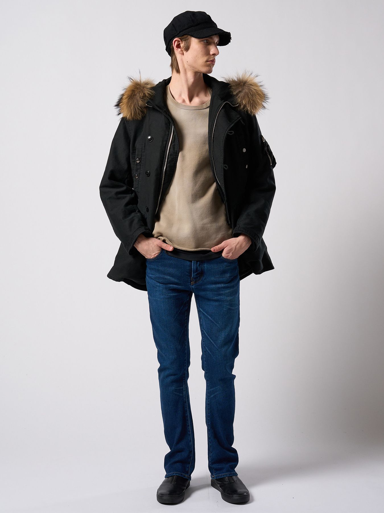 【予約品 4月19日(日) 18時締切】denim jersey 3D banana flare pants / デニムジャージー 3D バナナフレアパンツ / インディゴユーズド