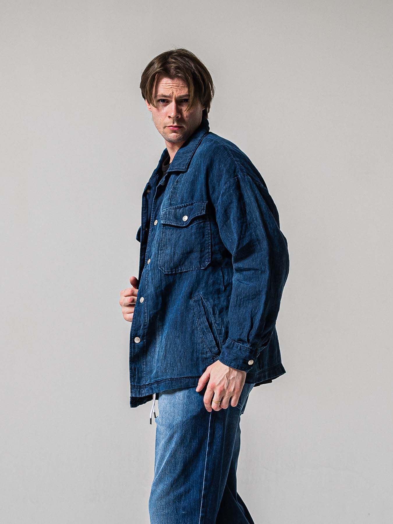 【予約品 11月16日(日) 締切】INDIGO LINE JACK SHIRTS / インディゴ リネン CPOジャケット / ダークインディゴ