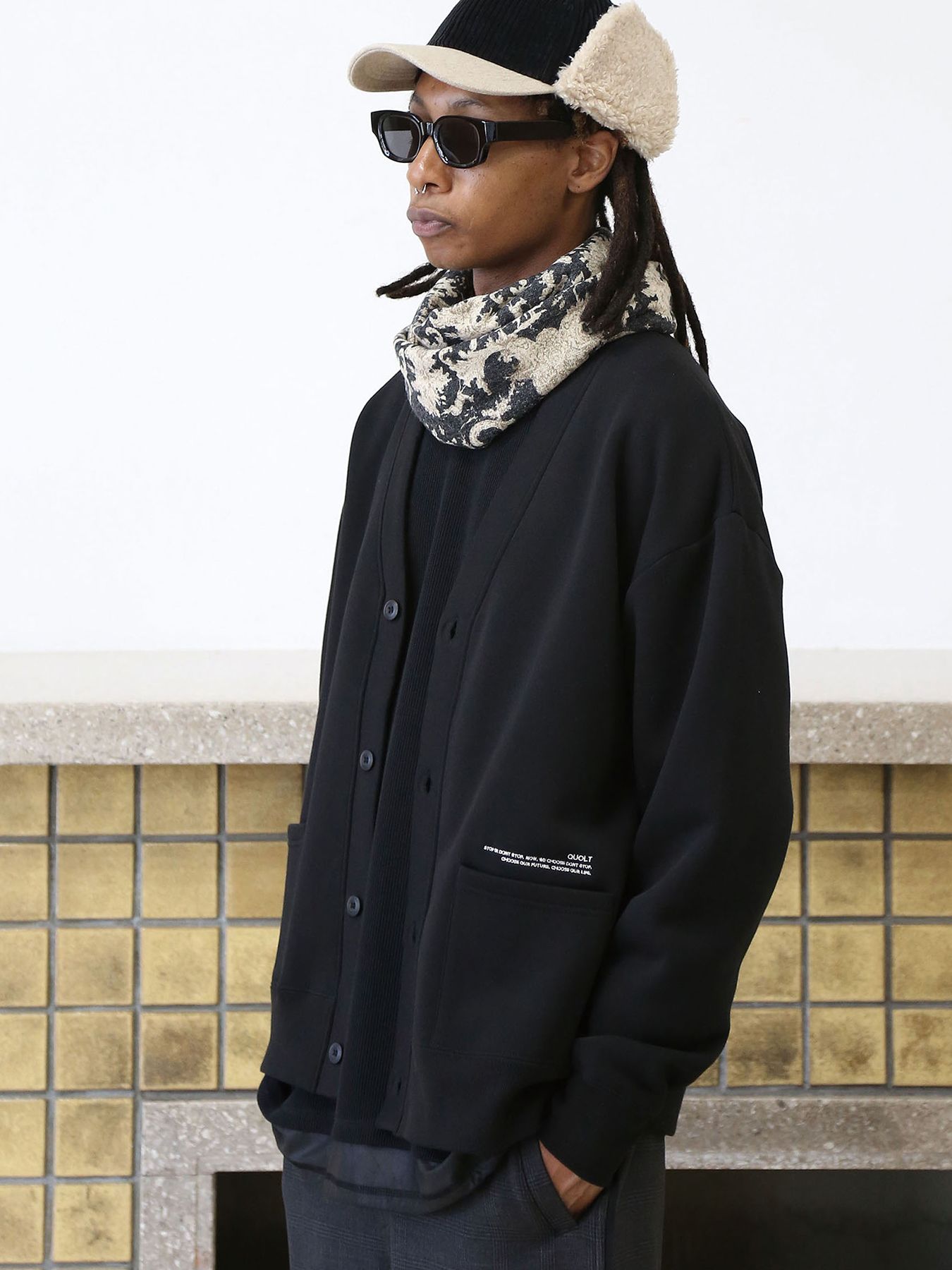 SWEAT CARDIGAN / BLACK【QUOLT】