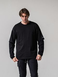 【予約品 11月16日(日) 締切】FAKE LAYERED WAFFLE LONGSLEEVE / フェイクレイヤード ワッフル ロングスリーブTシャツ / ブラック