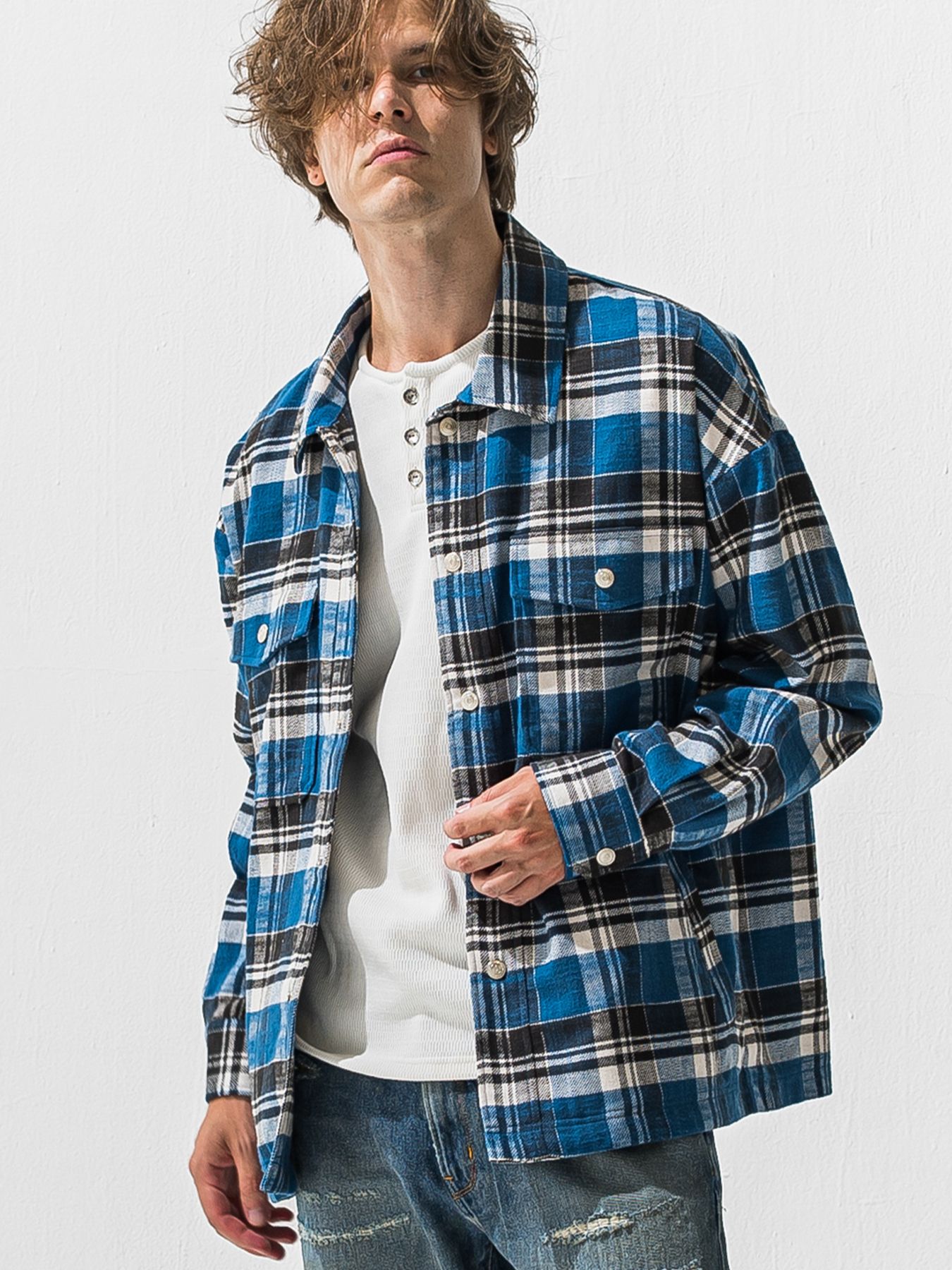 【予約品 9月6日(日) 締切】OLD SLUB CHECK JK / ヴィンテージ ネルジャケット / ブルー