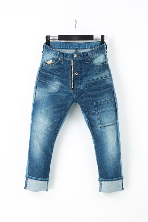 【予約品】 12.5oz オーガニックコットン ストレッチデニム クロップド ユースド&バイカラー加工 / INDIGO 【STRUM】 《2月下~3月上 入荷予定》