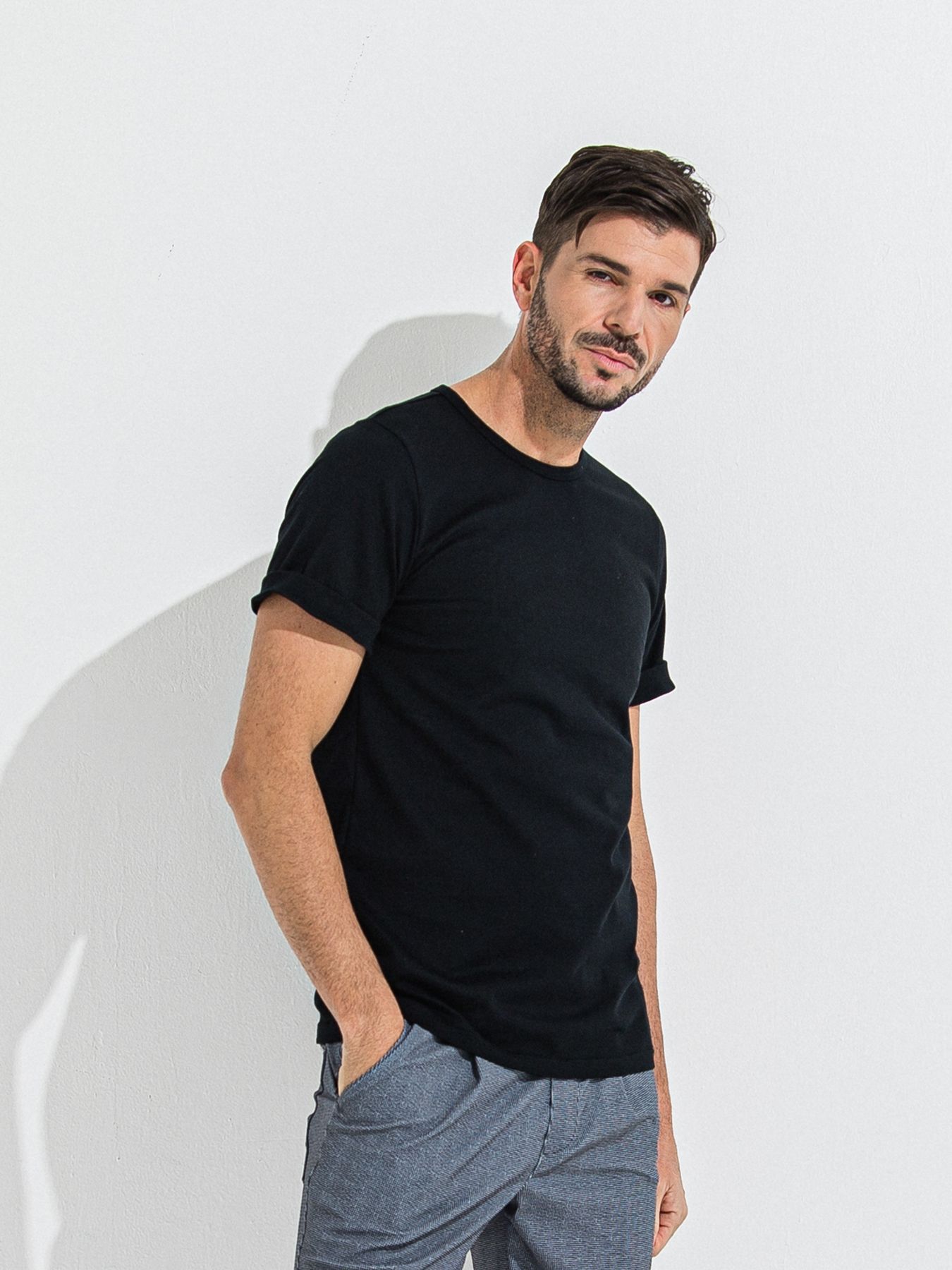 GIZA BASIC ROLL UP TEE / ギザベーシックロールアップTシャツ / ブラック